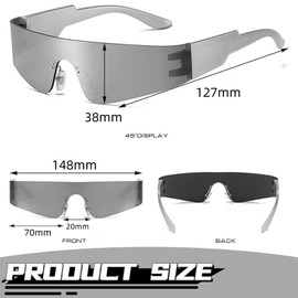 Futuristic Sunglasses, Alien Techno Glasses, Quick Mirrored, Frameless Space Sunglasses, Techno Rave Glasses, Alien Costume Accessory for Men and Women, Role Play, Cosplay, Fancy Dress Party, Silver