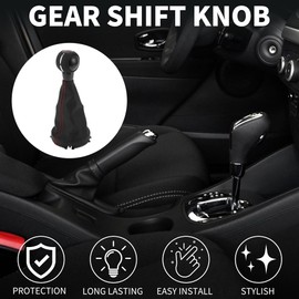 TUCKBOLD 6 Speed Manual Gear Shifter Knob with Cover for Mini Cooper F55 F56 Hatchback | Gearbox Stick Shifter Lever Knob Black Red Plastic Faux Leather 1 Pcs