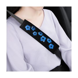 Sandfren 2PCS Bling Car Seat Belt Covers, Vehicle Safety Belt Shoulder Neck Pad, Automotive Interior Seatbelt Cushion Protector Decoration Accessories for Women, Universal Fit (Blue)