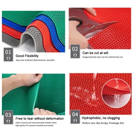 Drainage Non Slip Mats 3'x3.3' Heavy Duty Commercial Floor Mat Mesh Hollow Door Mat Roll for Swimming Pool Bathroom Kitchen Garage Indoor Outdoor Wet Area,Gray/Grey,0.9×1M/3×3.3FT