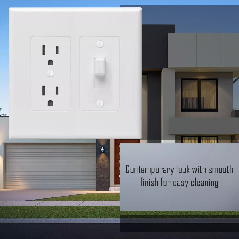 TayMac 2 Gang White Wall Plate Outlet Cover Smooth Finish