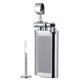 Angled Soft Flame Antique Style Lift Arm Butane Refillable Lighter with Tamper & Pick (Chrome)