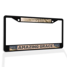 Fastasticdeals Metal Insert License Plate Frame Amazing Grace with Cross Weatherproof Car Accessories Black 2 Holes Solid Insert