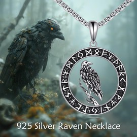 POPLYKE Celtic Raven Necklace 925 Sterling Silver Celtic Viking Necklace Raven Jewelry for Men Women 22"+2" Chain