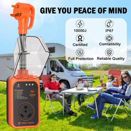 TRONIC MASTER RV Surge Protector 30 Amp - 10000 Joules RV Circuit Analyzer RV Power RV Adapter Plug with Waterproof Cover LED Display for Camper Travel