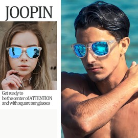Joopin Polarized Sunglasses for Women Men, UV Protection Driving Sun Glasses Trendy Square Frame Womens Mens Sunglasses (Blue Mirrored Lens/Clear Frame)