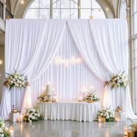30ft x 10ft Wrinkle Free White Backdrop Curtains for Parties Wedding, 6 Panels 5x10ft Silky Soft Polyester Photo Backdrop Drapes for Party Birthday Baby Shower Photography Cloth Background
