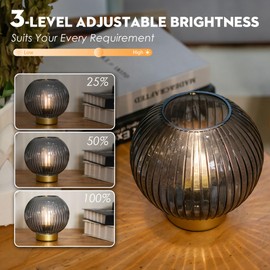 ULAROOM Battery Operated Lamp with Remote Control, Cordless Table Lamps with Timer & Replaceable LED Blub, Portable Dimmable Brightness Small Lamp for Home Decorative Corner Bedroom (Grey)