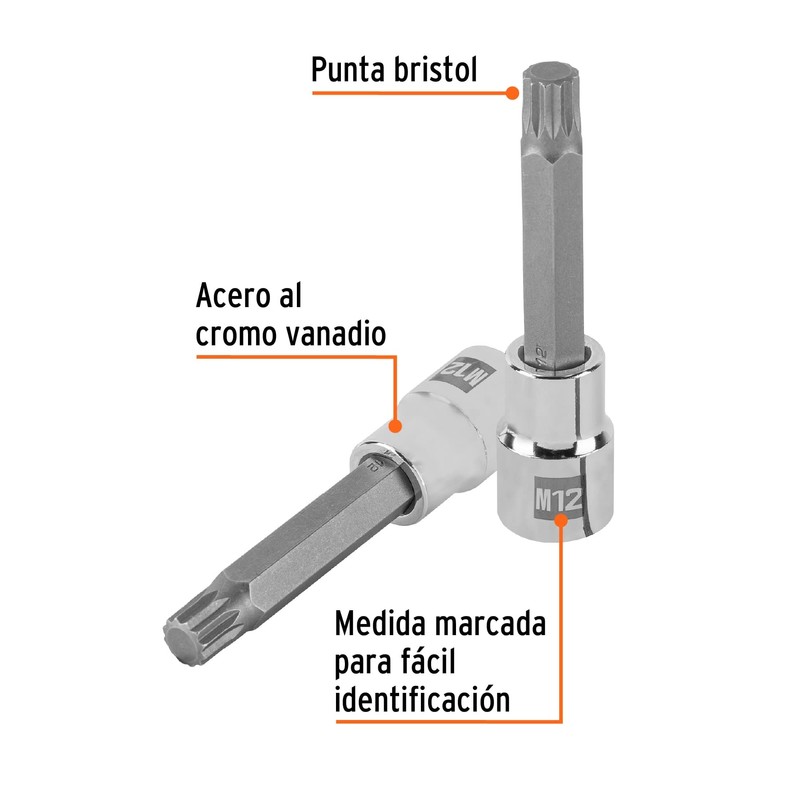 Truper D-1212-BL Dado Punta Larga Bristol M12, Cuadro 1/2"