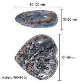 mookaitedecor 101-110mm Ocean Agate Jasper Crystal Love Heart Stone Crystal for Love Palm Worry Stone, Reiki Healing Pocket Crystal Heart Ornament for Home Heart Gift for Crystal Collectors