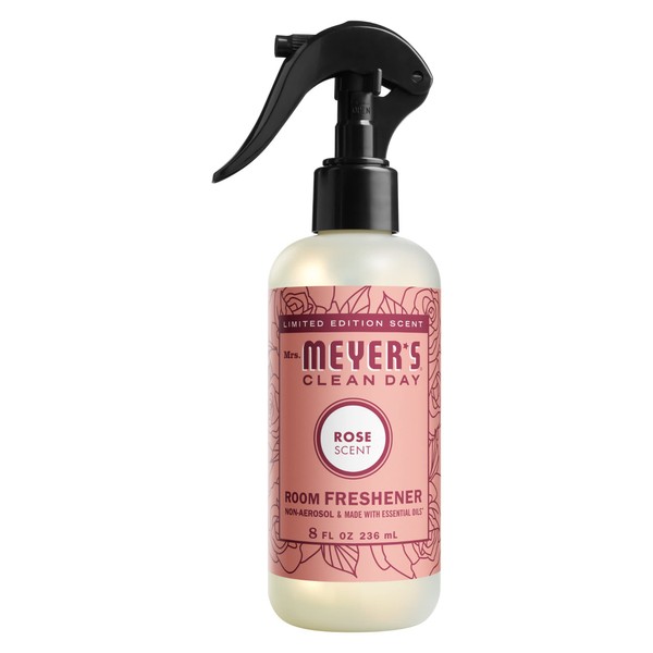 Mrs. Meyer's Room and Air Freshener Spray, Non-Aerosol Spray Bottle Infused with Essential Oils, Rose, 8 fl. oz