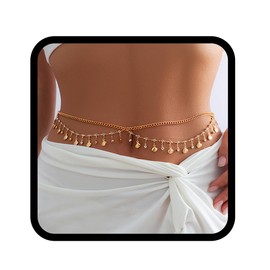 Fashband Boho Belly Chain, Gold Shell Pearl Waist Chain, Bikini Beach Body Chains for Women, Plastic, Plastic