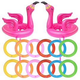 Inflatable Flamingo Game Ring Toss Game,2 Pcs Inflatable Flamingo with 12 Pcs Ring Toss, Pool Party Decorations, Flamingo Party Decorations for Kids Adults Family Hawaii Luau Party Summer Pool Party