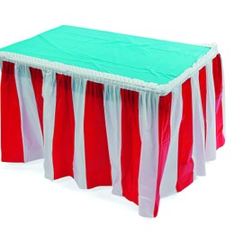 Fun Express Red and White Striped Table Skirt (1 Piece) Carnival & Event Party Supplies, Birthday Decorations, Patriotic Decor, 14 Feet x 29 Inches - VBS Vacation Bible School Supplies/Decor