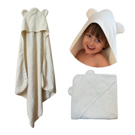 Nest & Nurture - Baby Hooded Bath Towel, 90 x 90 cm, Ultra-Soft Cotton Blend, Extra Thick 600GSM, Bear Design, Toddler Towel, Child Towel