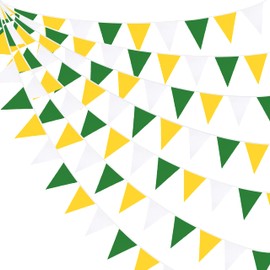 PinkBlume Yellow Green and White Triangle Flag, Cloth Garland, Banner Party, Ornament, Approx. 32.8 ft (10 m) Length, Green Yellow and White, Pennant Flag, Wedding Garland, 100th Celebration, Birthday, Picnic, Outdoor Flag, Children's Room Decoration, Fe
