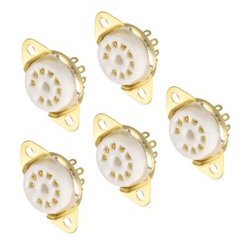 sourcing map 9 pins PCB Tube Socket Ceramics, Vacuum Tube Protect Tube Pin Socket, White Plated Suitable for 12AX7, 12AU7 Tube Pack of 5，GZC9-D-G