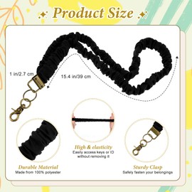 Qianyu Teacher Scrunchie Lanyards Long Scrunchie Lanyards Black Scrunchies Keys Lanyard Cute Neck Stretchy Lanyard Retractable Keychain Holder for Women Ladies ID Card Badge Holder Keys Wallet