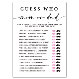 ZIIUFRN Baby Shower Games(5" X 7"), 30 Sets Modern Black and White Baby Guess Who Mom or Dad Game Cards, Boy Girl Gender Neutral Baby Shower Supplies-B08