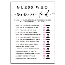 ZIIUFRN Baby Shower Games(5" X 7"), 30 Sets Modern Black and White Baby Guess Who Mom or Dad Game Cards, Boy Girl Gender Neutral Baby Shower Supplies-B08