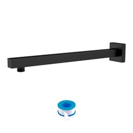 Lordear Black Shower Arm 16 Inch Rain Shower Head Extension Arm With Flange and Teflon Tape,304 Stainless Steel Rain Shower Arm Wall Mounted
