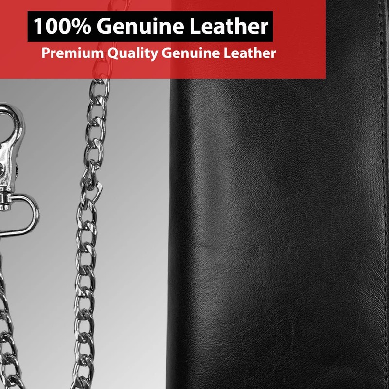IBRO Motorcycle Chain Wallet for Men – Premium Cowhide Leather,