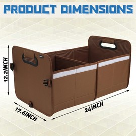 austoces Car Trunk Organizer With Soft Cover and Storage Bin Essentials Collapsible Organization Accessories for SUV/Sedan Brown