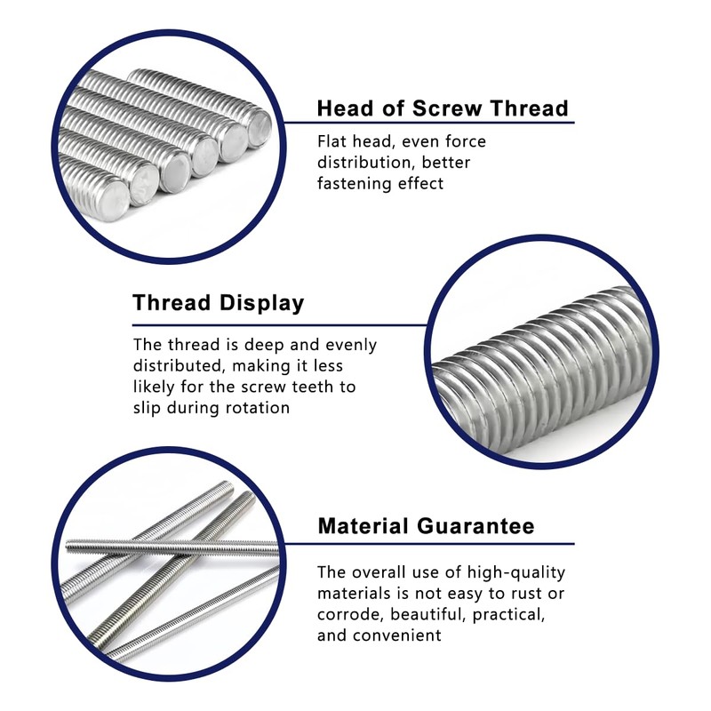 Drenky‌ 304 Stainless Steel Threaded Rods M6 X 50mm Metric