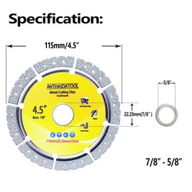 ANTENGDATOOL 4-1/2 Inch Diamond Cut Off Wheel for Metal, 4.5" Angle Grinder Cutting Grinding Disc on Cast Iron Rebar Carbide Stainless Steel Saw Blades 7/8“ Arbor, Pack of 2