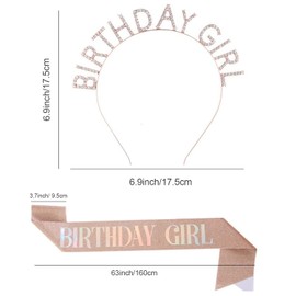 Birthday Crown, Splatter Set, Party Supplies, BIRTHDAY GIRL, Birthday Girl Tiara Belt Set, Fun Party Decorations, Girls Children, SNS Flattering, Sparkle Birthday Party Supplies (Pink)