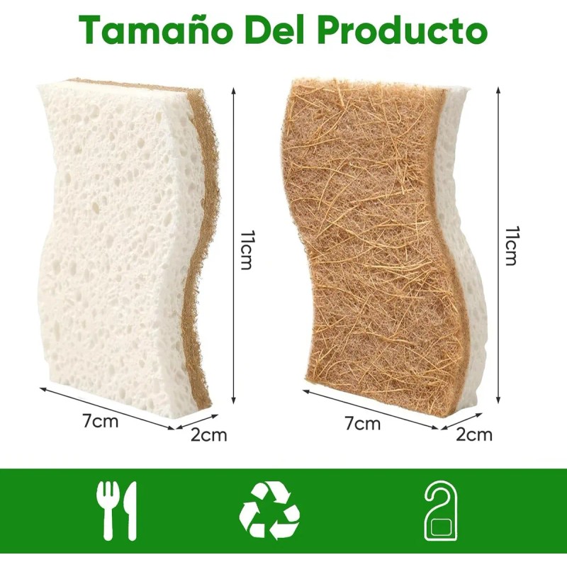 12 Pcs Esponjas Cocina Celulosa Y Coco Beige Sin Rayar