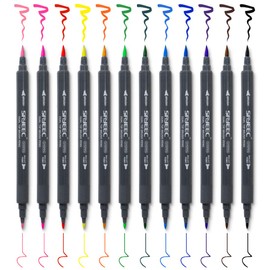 SAYEEC Dual Watercolor Brush Pens 12 Colors Art Coloring Markers Fine and Brush Tip Drawing Pens Artist Colored Markers for Adult Coloring Books Doodling Bullet Journaling Hand Lettering Calligraphy