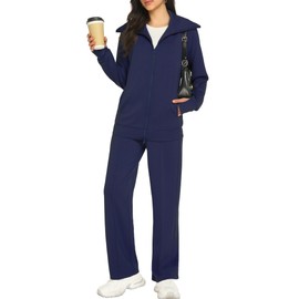 Casly Lamiit Two Piece Sweat Sets for Women Lounge Outfits Matching Travel Sweatsuit Fall Casual Zip Up Track Jacket Athletic Clothing Navy Blue M