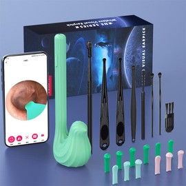 Earwax Removal Tool Set with Camera - Portable 360° Wide Angle Ear Cleaner with Type-C Rechargeable, Waterproof Endoscope Ear Cleaning Tool for iPhone and Android Phones, Christmas Gift, Winter Gift Set, New Year Gift, Stocking Fillers:_Green-B