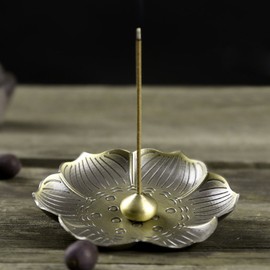 Lotus Incense Stick Holder Vintage Bronze Incense Sticks Coil Holder Stand Ash Catcher Tray Plate Home Buddhist Decor Birthday