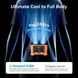 AMACOOL 14500mAh Portable Waist Fan, Strong Wind Power for Full Body Cooling Shirt Fan, 5 Speed Wearable Belt Clip on Fans, Battery Operated Personal Neck Fan for Outdoor Work Camping Travel