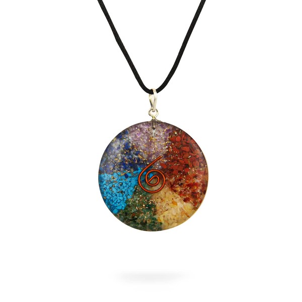 Ayana Crystals Orgonite Chakra Pendant Necklace – Ethically Sourced Authentic Healing Stones - Disk Hex Chakra Design with 7 Types of Bionized Crystals for Each Chakra - Unique Necklace for Women