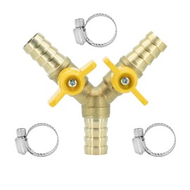 Refuuch 3 Way Shut Off Valve, 5/8" Hose Barb 2 Switch Brass Y Shaped Ball Valve Air/Fuel/Water