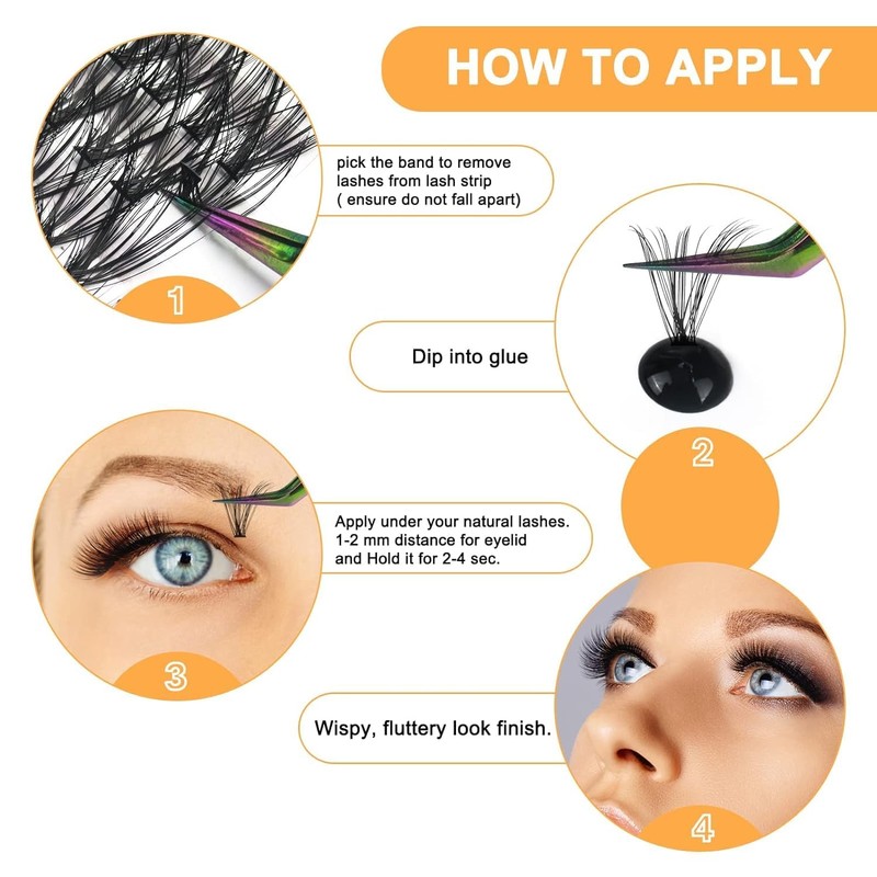 B&Q Individual Eyelash Clusters 280Pcs D Curl 30D 40D Lashes