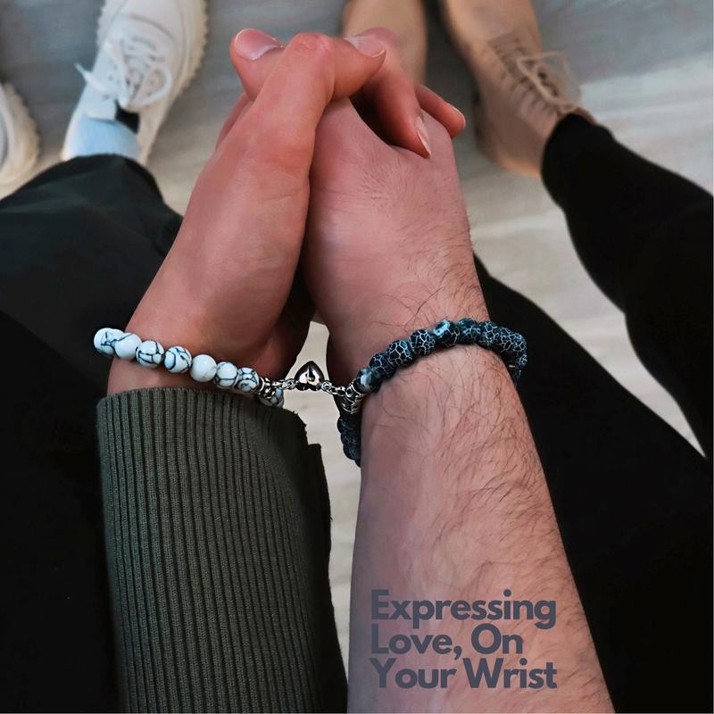 2 Pcs Couples Bracelet Magnetic Healing Stone Stretch Cord Friendship