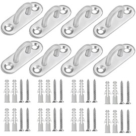 Belle Vous M5 Eye Plate Stainless Steel Eyelet Holder (Pack of 8) - Ceiling Hook U-Shaped Stainless Steel Mounting Hook Carabiner (50 x 17 mm) - Load Capacity up to 40 kg - Metal Hook Wall Mount for