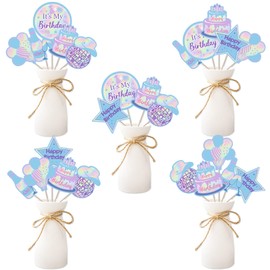 Jollyboom Iridescent Disco Birthday Party Decorations, 24Pcs Disco Themed Table Centerpiece Sticks Double-Sided Printing Table Topper Decor DIY Assembly Required for Music Dance Themed Party Supplies