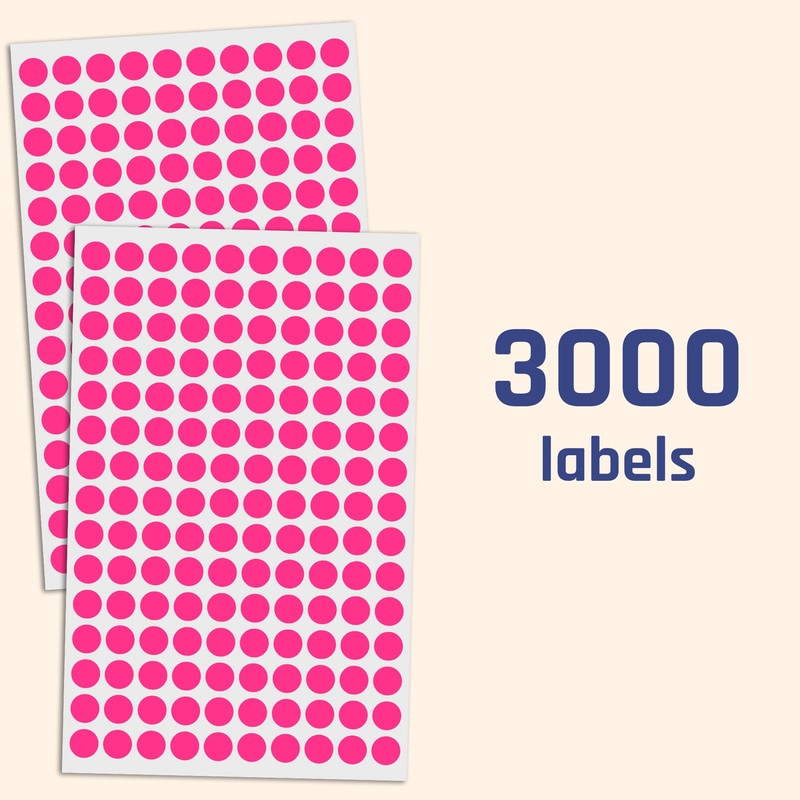3,000 Pack, 10mm Round Dot Stickers Sticky Labels - Pink