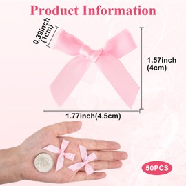 Mxxipp 50pcs Mini Ribbon Bows for Gift Wrapping, Small Satin Ribbon Bow, Tiny Craft Bowknot Sewing Accessories for Flowers Cookie Wrapping Christmas Wedding Birthday Party Decoration- Pink