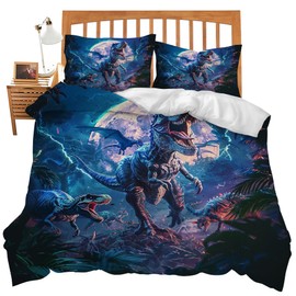 Juego de ropa de cama de dinosaurio, tamaño matrimonial, juego de funda de edredón de dinosaurio, construcción súper suave, juego de funda de edredón de dinosaurio, decoración de recámara, tamaño