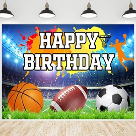 CRTPOD Sports Birthday Backdrop Football Basketball Soccer Sport Games Background Photography Banner for Boys Kids Birthday Sports Themed Party Decoration Supplies Photo Photobooth Props 5x3ft