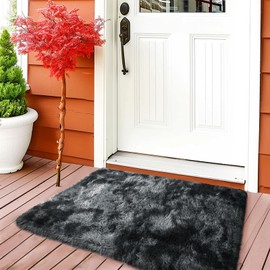 Height Pile 1.4" Plush Rug Shaggy Soft Fluffy Rug Non-Slip Indoor Floor Carpet for Living Room Plush Carpet for Living Room Tie-Dyed Black Grey 2x3 Feet