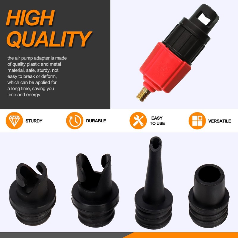 Rustark 6Pcs Red Inflatable SUP Pump Adaptor Tool Set with