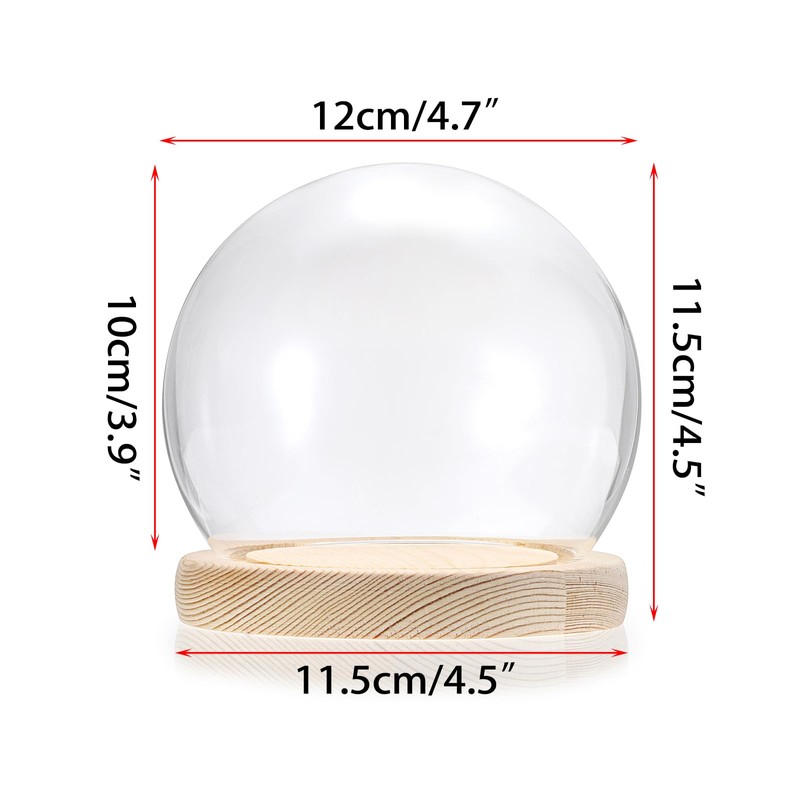 JUXYES Round Clear Glass Display Dome Cover with Wood Base,