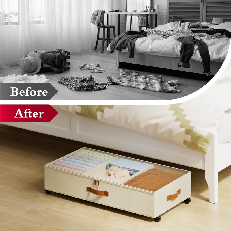 Yecaye Under Bed Storage with Wheels, 2Pack Under Bed Storage